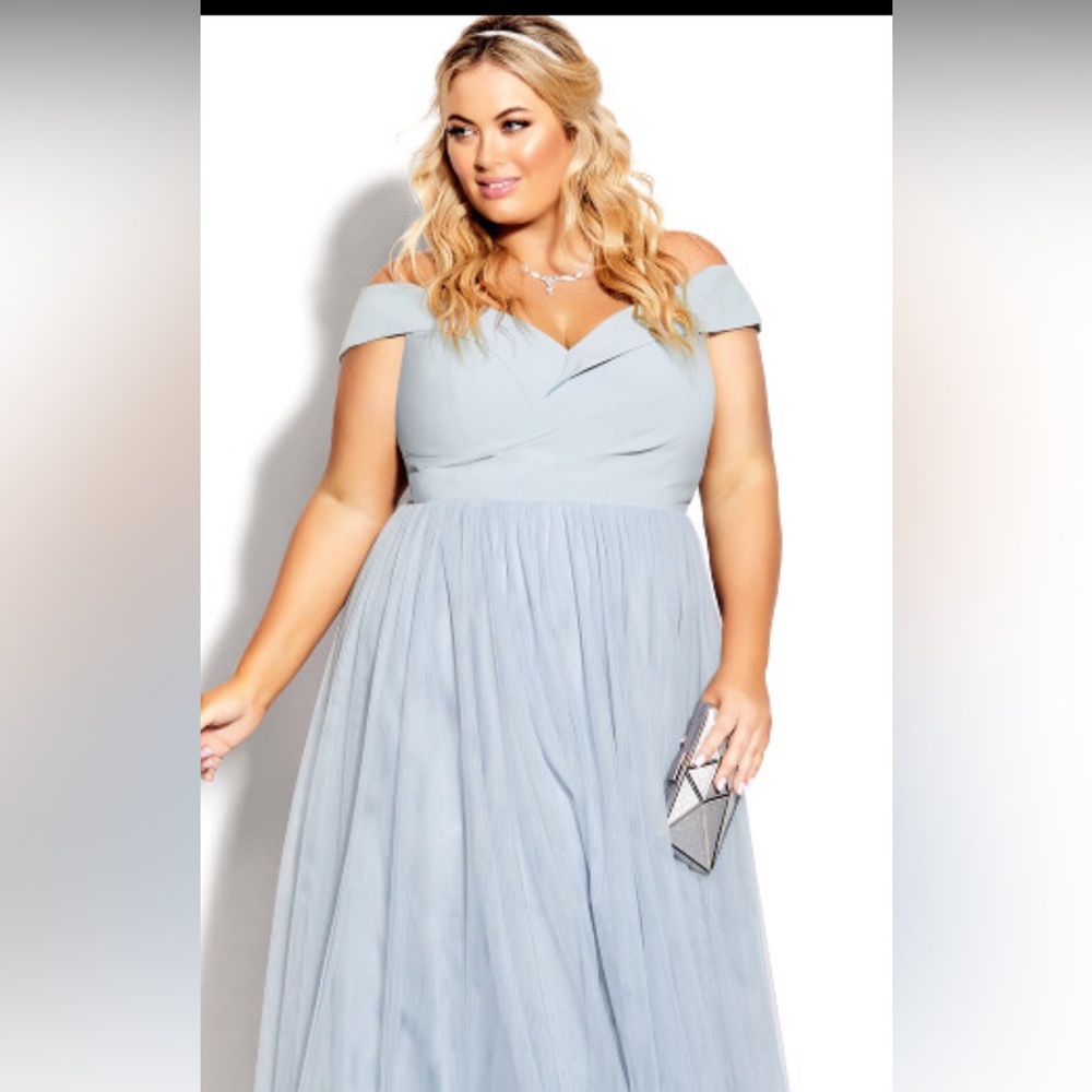 City chic  fairytale off the shoulder rippling tulle  maxi dress